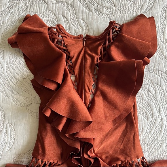 NWT - Zimmermann - Lattice-trimmed Ruffled One Piece Swimsuit - Brick - Picture 10 of 12